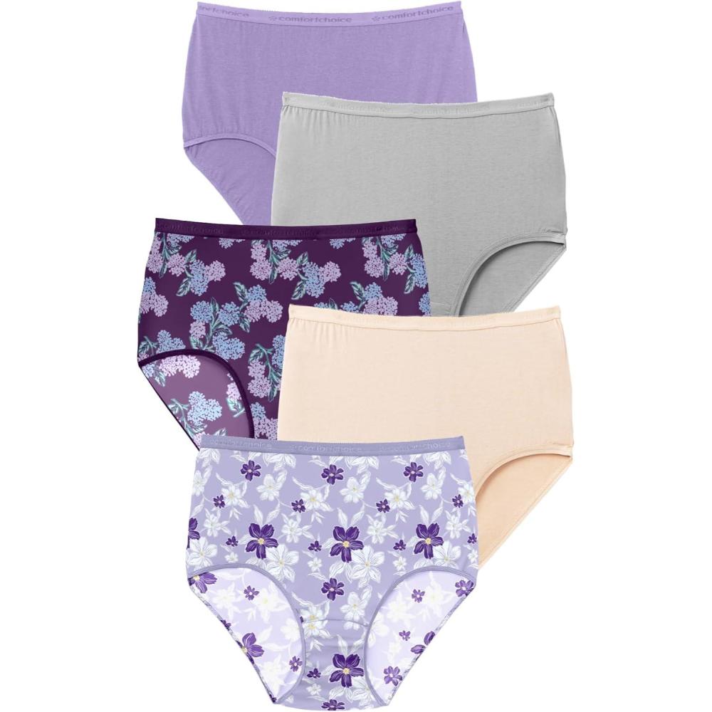 image:imageComfort Choice Plus Size Cotton Brief 5PackPurple Floral Pack