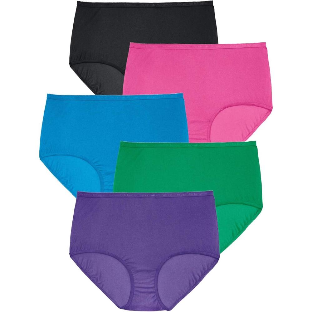 image:imageComfort Choice Plus Size Full Coverage Nylon Brief 5PackBright Pack