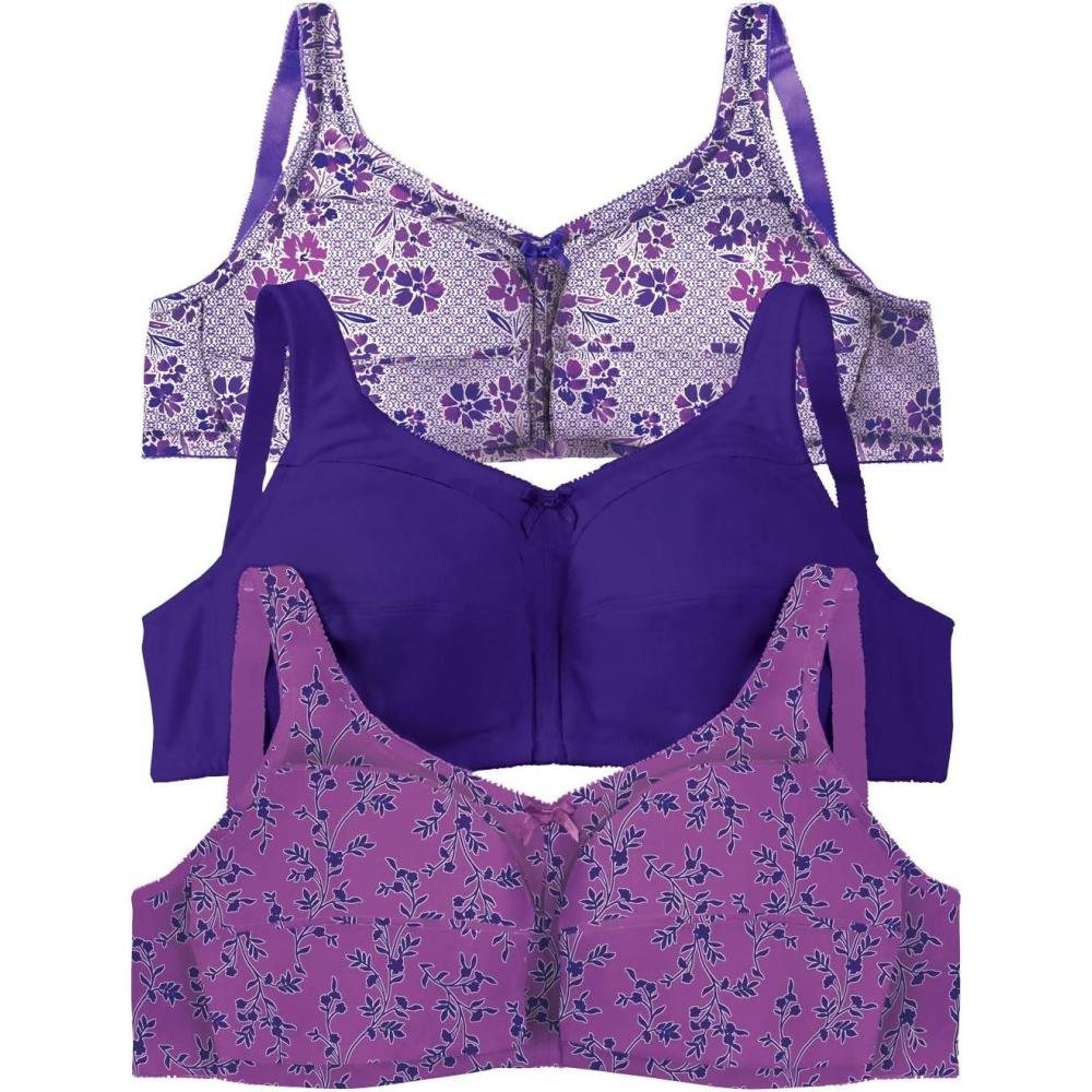 image:imageComfort Choice Womens Plus Size 3Pack Cotton Wireless BraAmethyst Purple Assorted