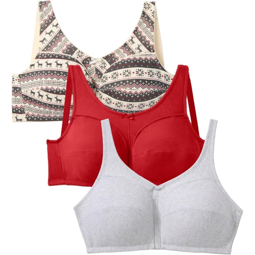 image:imageComfort Choice Womens Plus Size 3Pack Cotton Wireless BraClassic Red Assorted