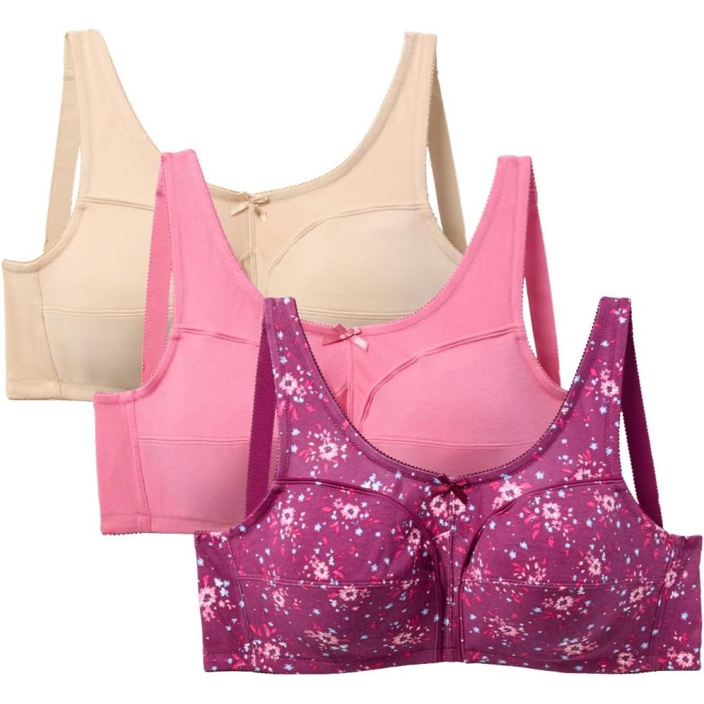 image:imageComfort Choice Womens Plus Size 3Pack Cotton Wireless BraDeep Claret Assorted