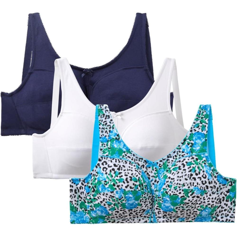 image:imageComfort Choice Womens Plus Size 3Pack Cotton Wireless BraNavy Assorted