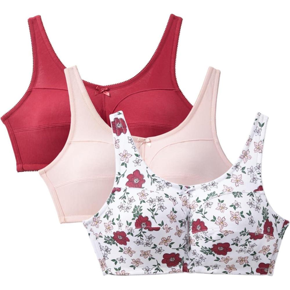 image:imageComfort Choice Womens Plus Size 3Pack Cotton Wireless BraShell Pink Assorted