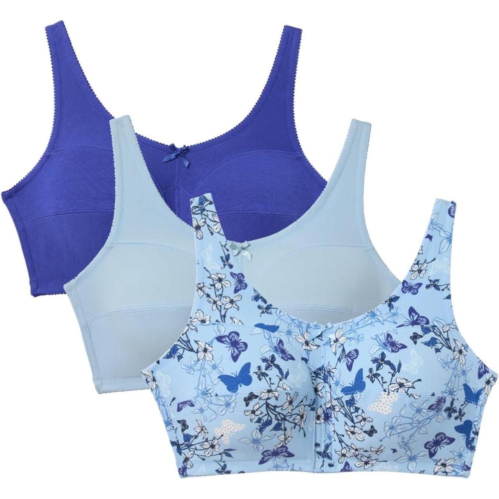 image:imageComfort Choice Womens Plus Size 3Pack Cotton Wireless BraUltra Blue Assorted
