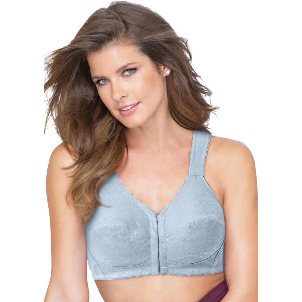 image:imageComfort Choice Womens Plus Size Front Close Wireless Posture BraPearl Grey Lace