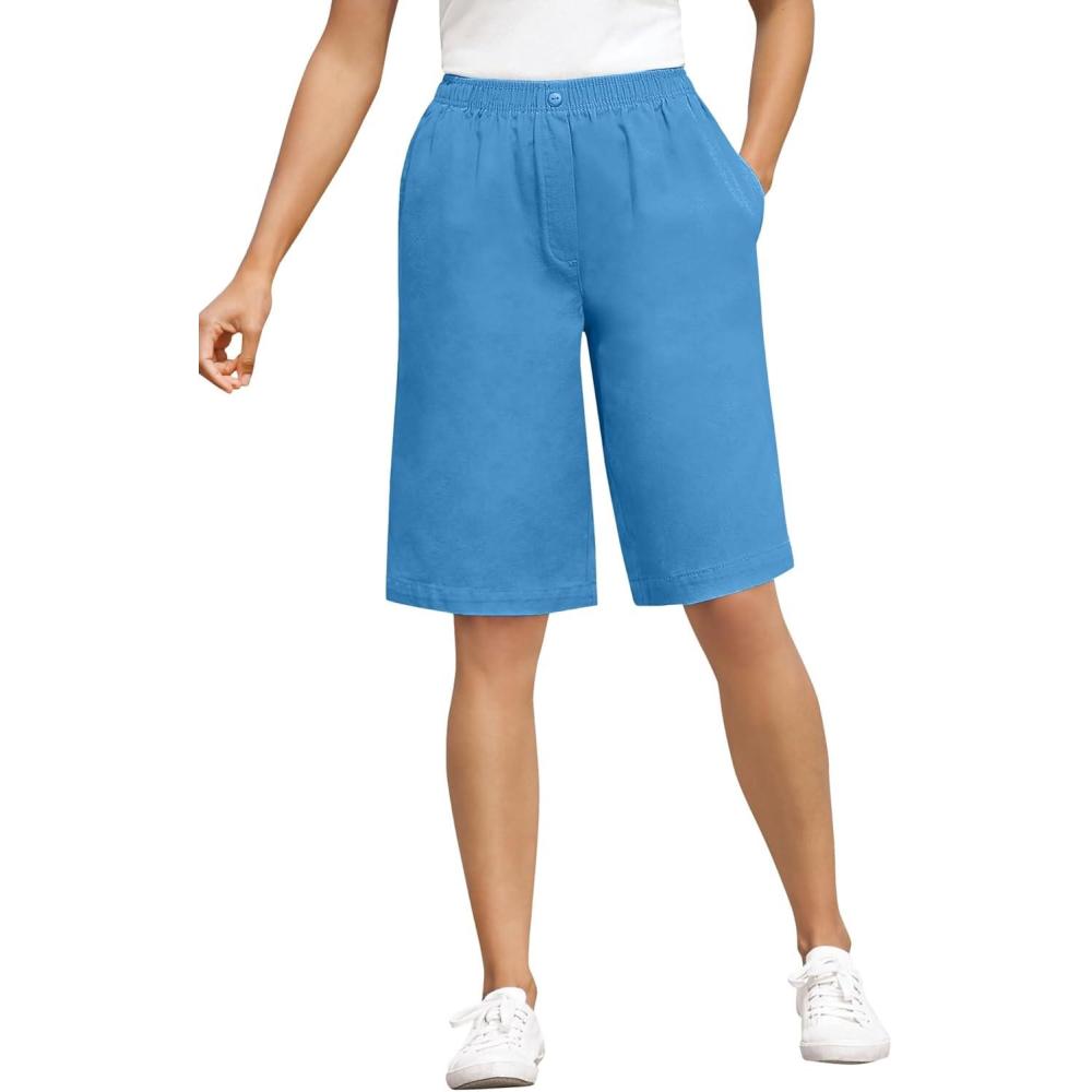 image:imageWoman Within Plus Size 7Day ElasticWaist PullOn Cotton Denim ShortsAzure Blue