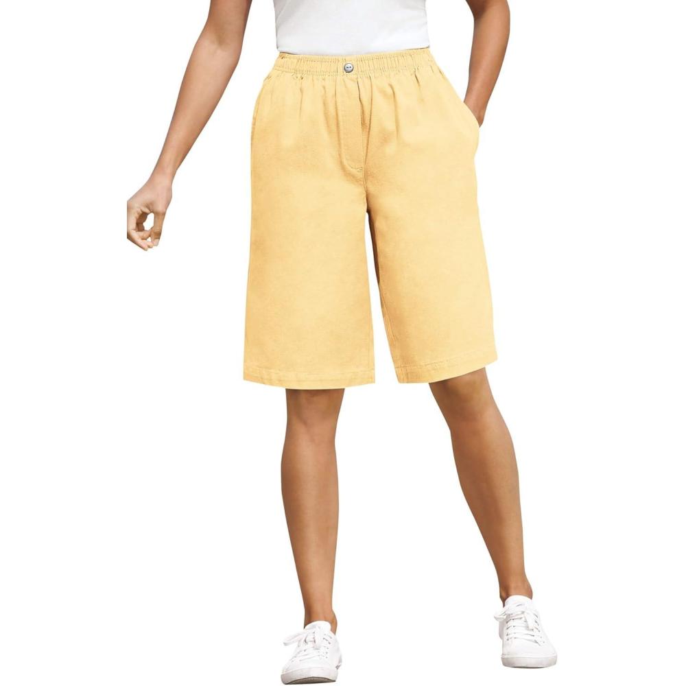 image:imageWoman Within Plus Size 7Day ElasticWaist PullOn Cotton Denim ShortsBanana
