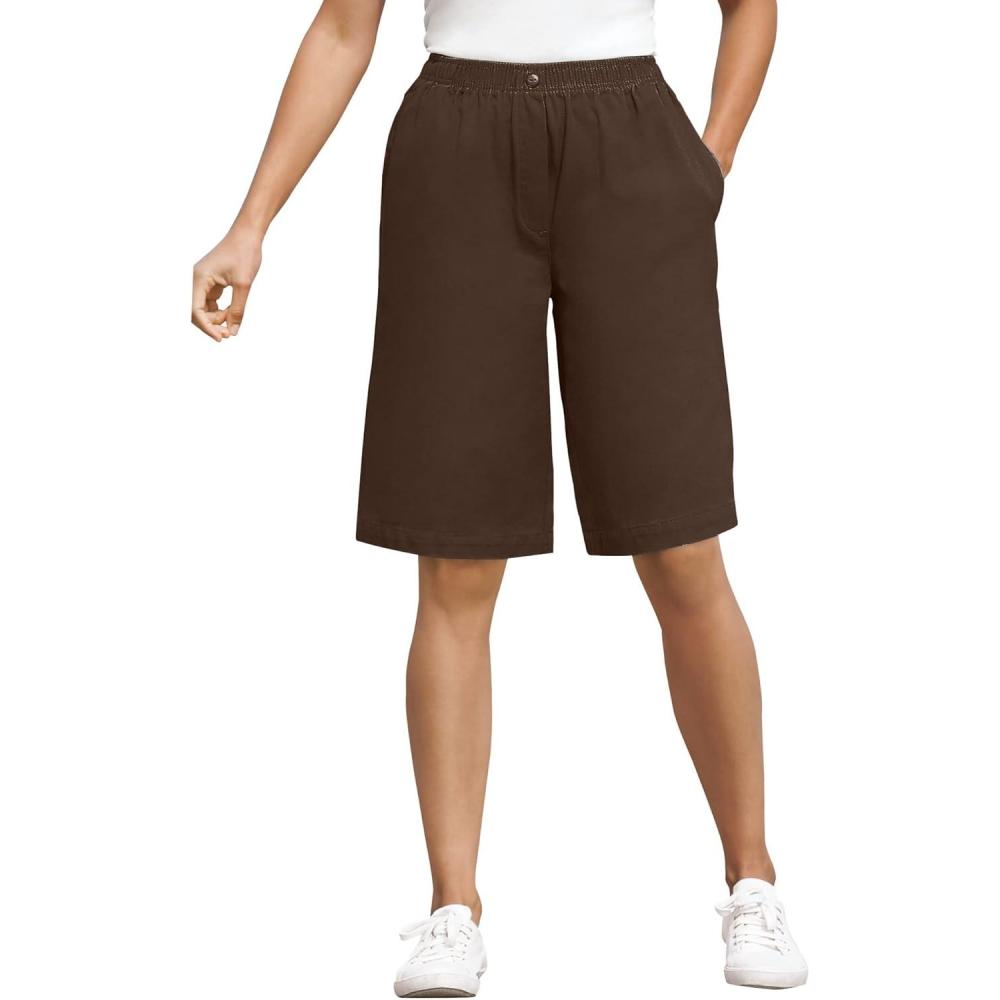 image:imageWoman Within Plus Size 7Day ElasticWaist PullOn Cotton Denim ShortsChocolate