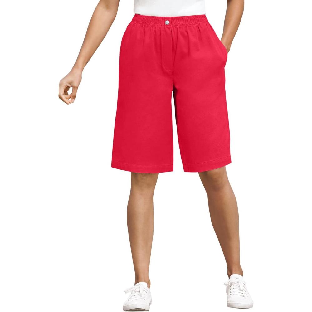 image:imageWoman Within Plus Size 7Day ElasticWaist PullOn Cotton Denim ShortsVivid Red