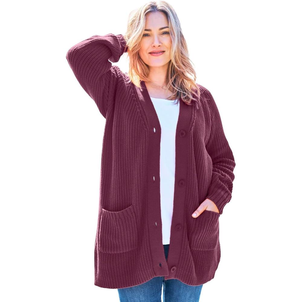 image:imageWoman Within Plus Size ButtonFront Shaker Cardigan SweaterDeep Claret