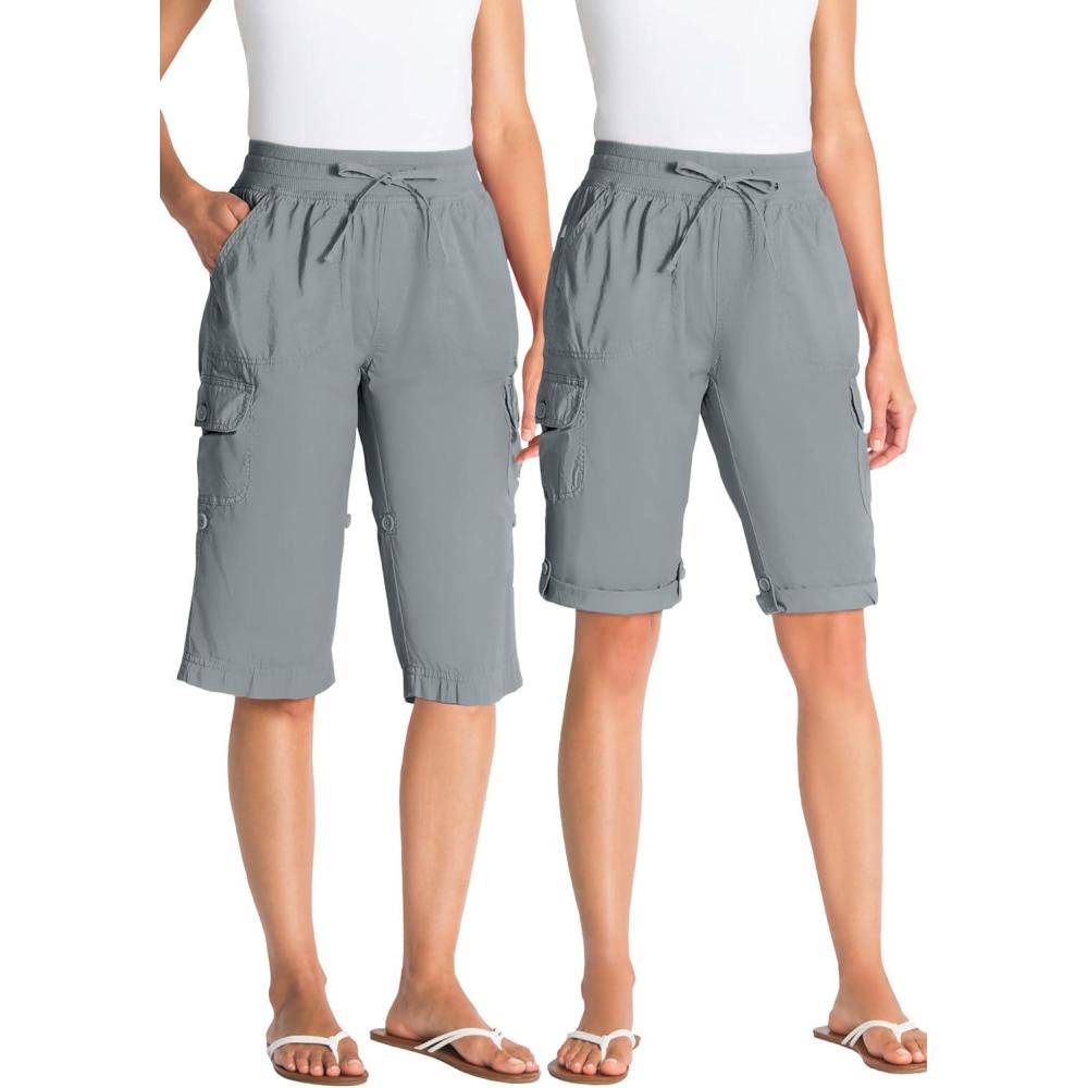 image:imageWoman Within Plus Size Convertible Length Cargo BermudaShortGunmetal
