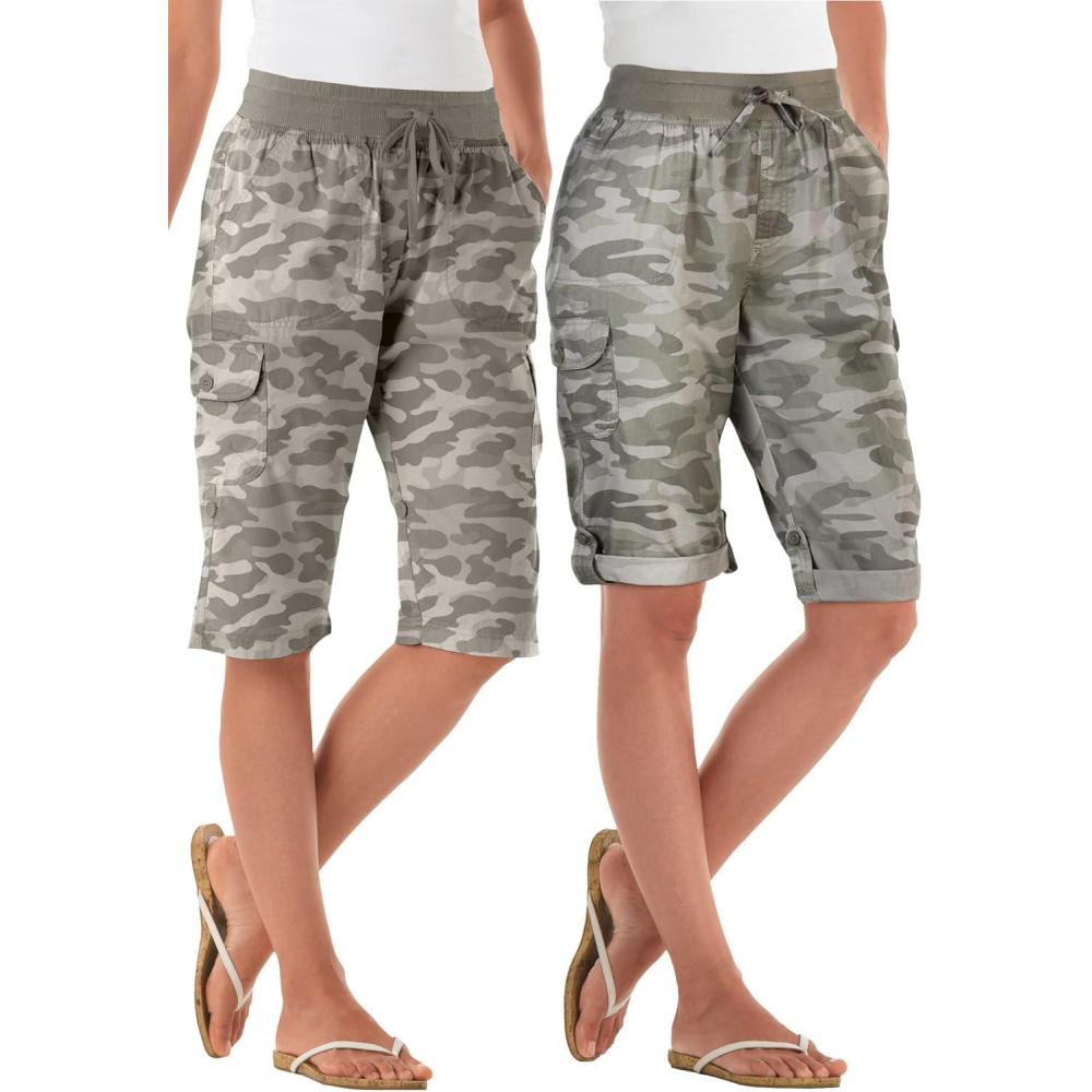 image:imageWoman Within Plus Size Convertible Length Cargo BermudaShortOlive Green Camouflage