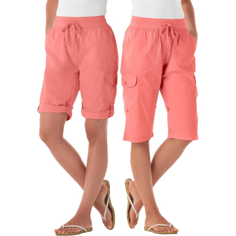 image:imageWoman Within Plus Size Convertible Length Cargo BermudaShortSweet Coral
