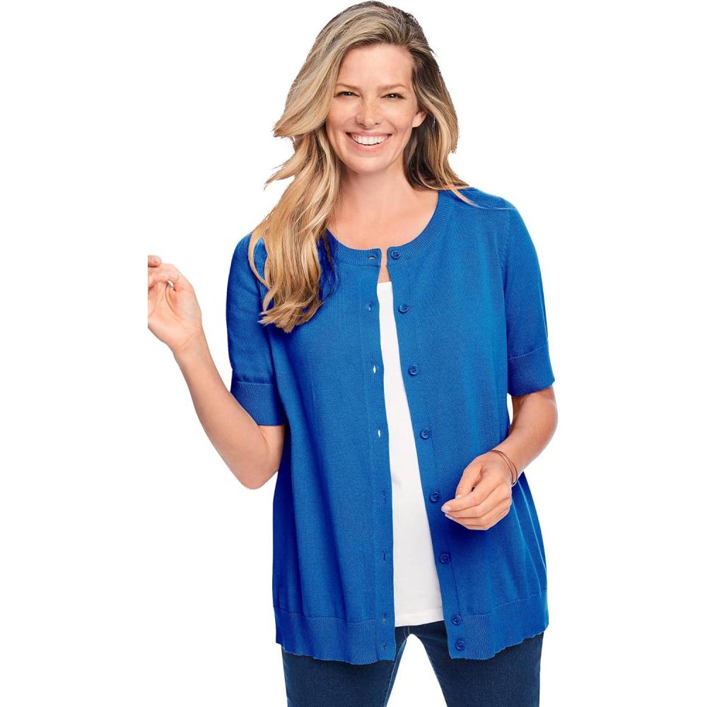 image:imageWoman Within Plus Size Perfect ElbowLength Sleeve Cardigan SweaterBright Cobalt