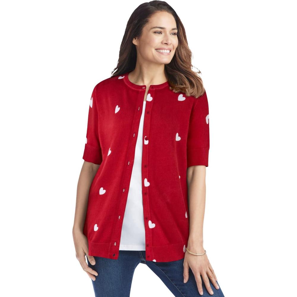 image:imageWoman Within Plus Size Perfect ElbowLength Sleeve Cardigan SweaterClassic Red Heart