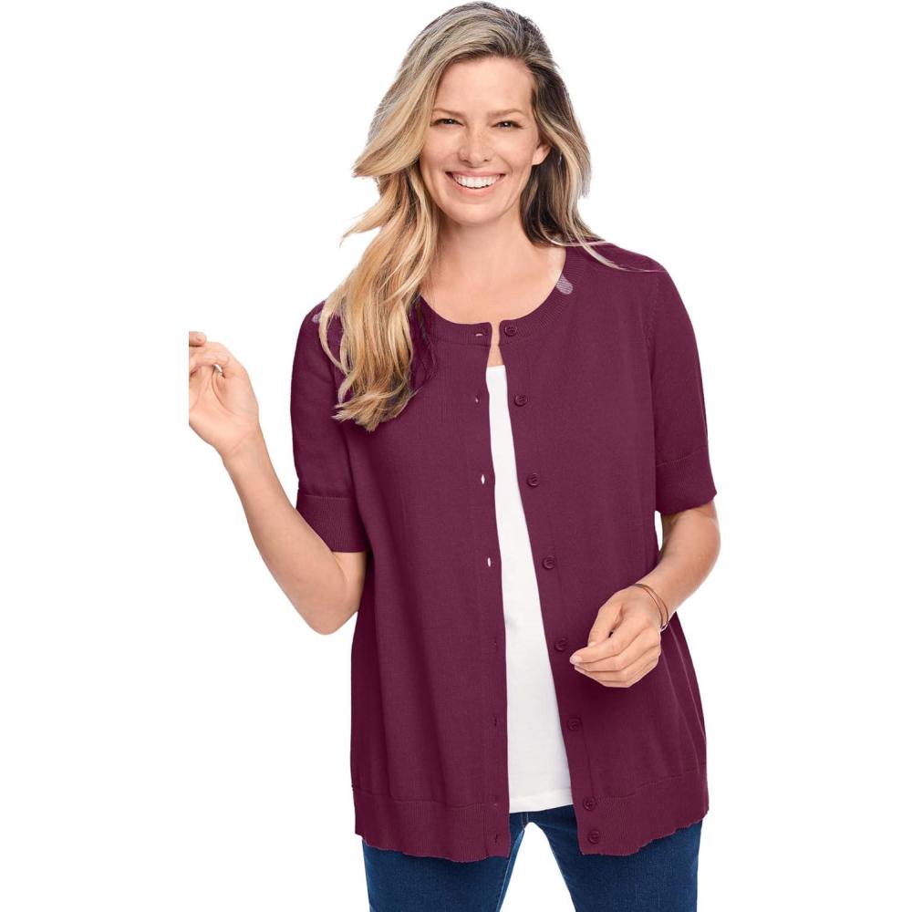 image:imageWoman Within Plus Size Perfect ElbowLength Sleeve Cardigan SweaterDeep Claret