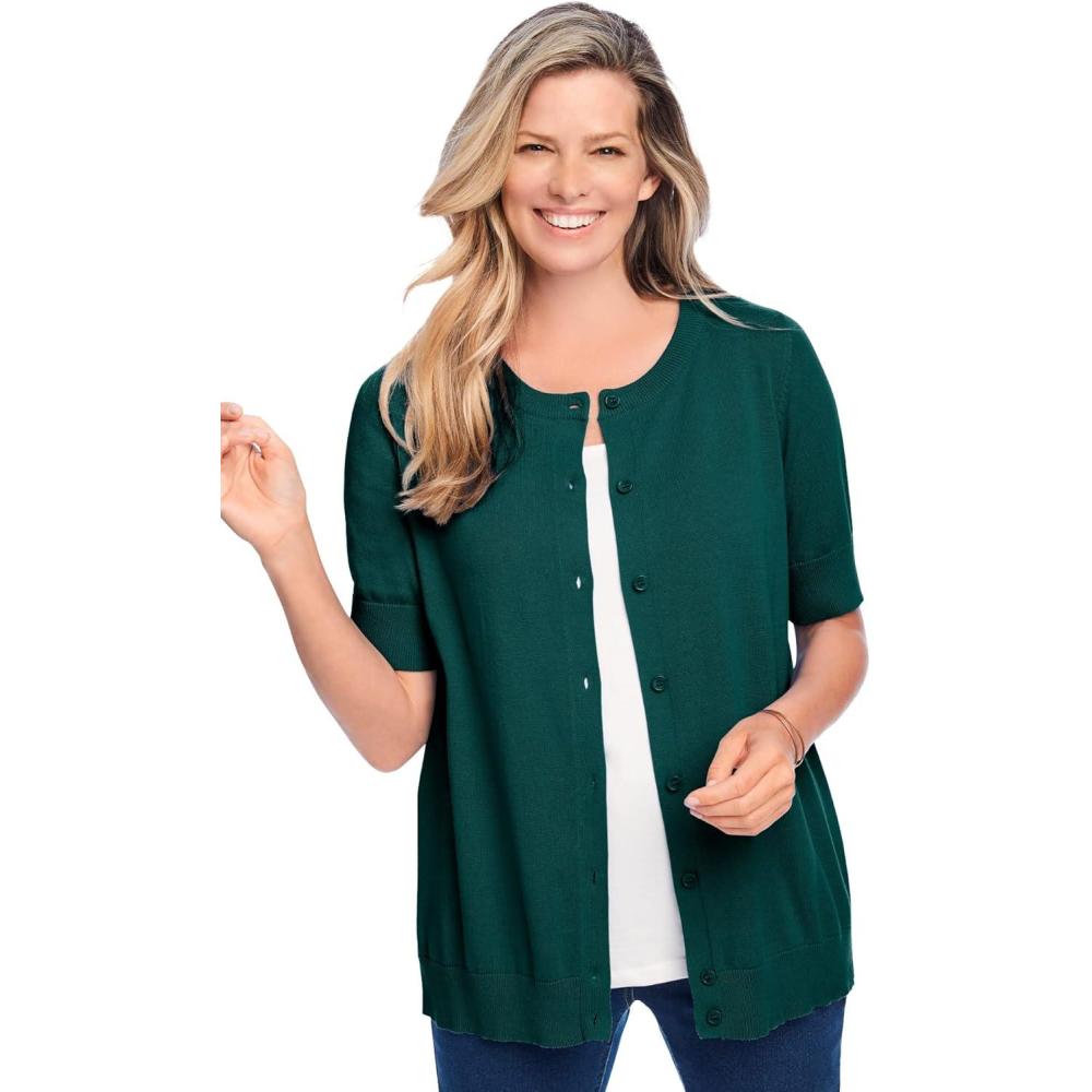 image:imageWoman Within Plus Size Perfect ElbowLength Sleeve Cardigan SweaterEmerald Green