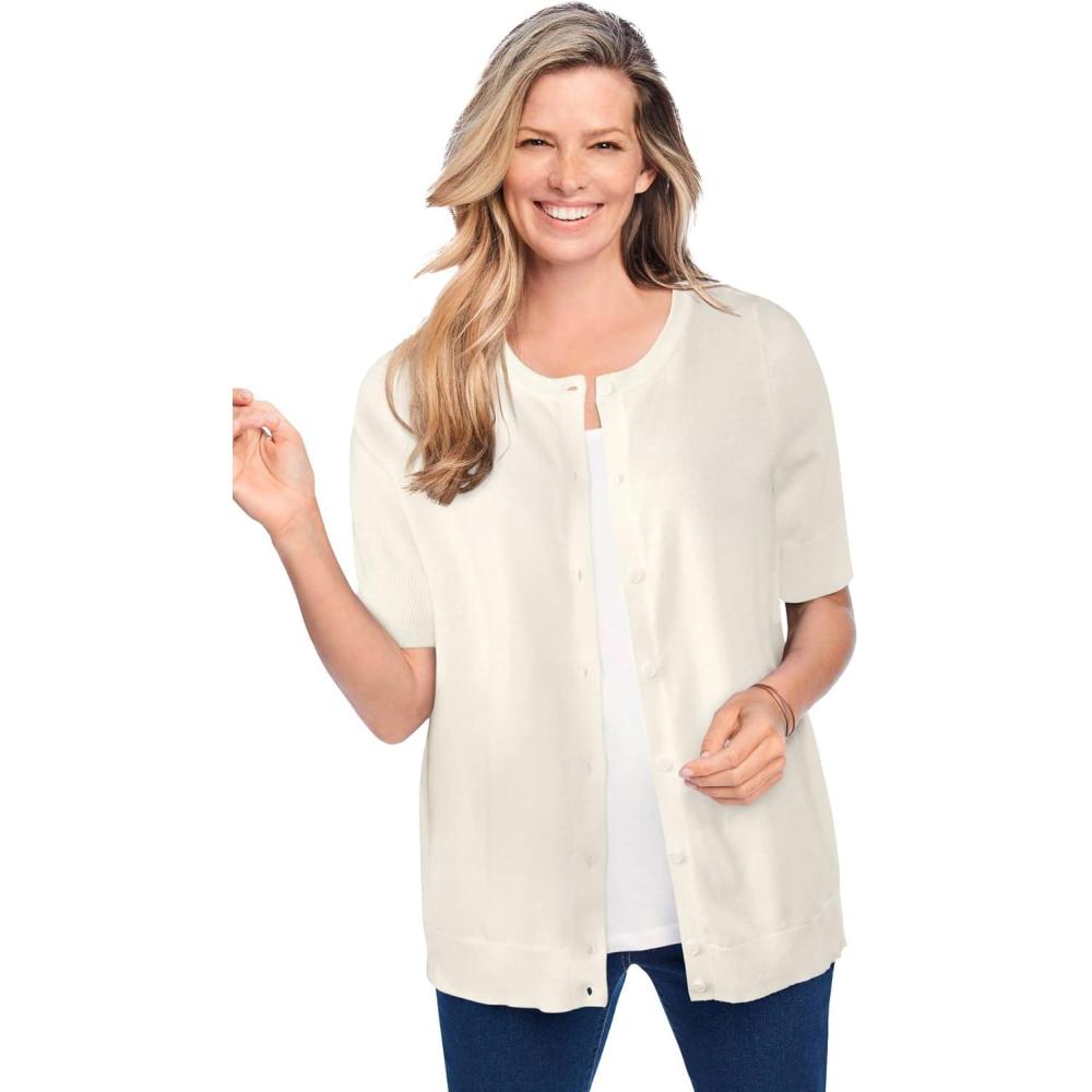 image:imageWoman Within Plus Size Perfect ElbowLength Sleeve Cardigan SweaterIvory