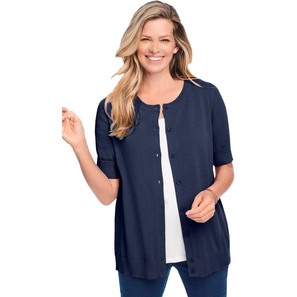 image:imageWoman Within Plus Size Perfect ElbowLength Sleeve Cardigan SweaterNavy