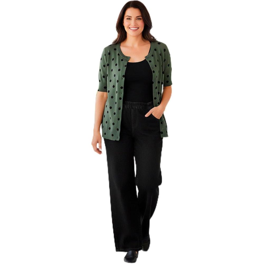 image:imageWoman Within Plus Size Perfect ElbowLength Sleeve Cardigan SweaterPine Dot
