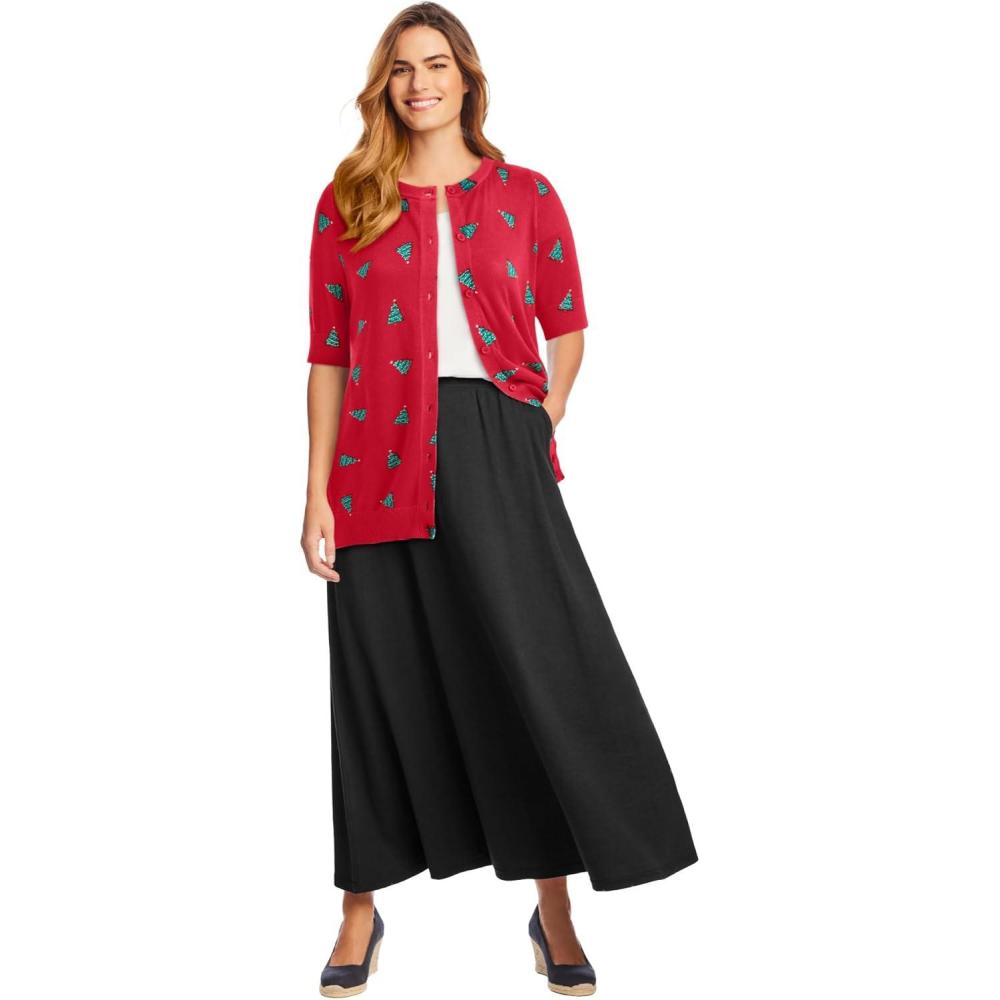 image:imageWoman Within Plus Size Perfect ElbowLength Sleeve Cardigan SweaterVivid Red Trees