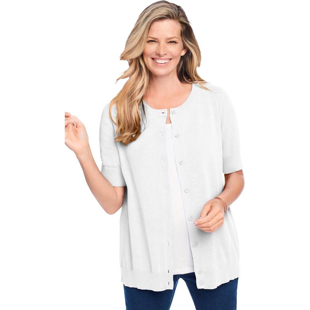 image:imageWoman Within Plus Size Perfect ElbowLength Sleeve Cardigan SweaterWhite