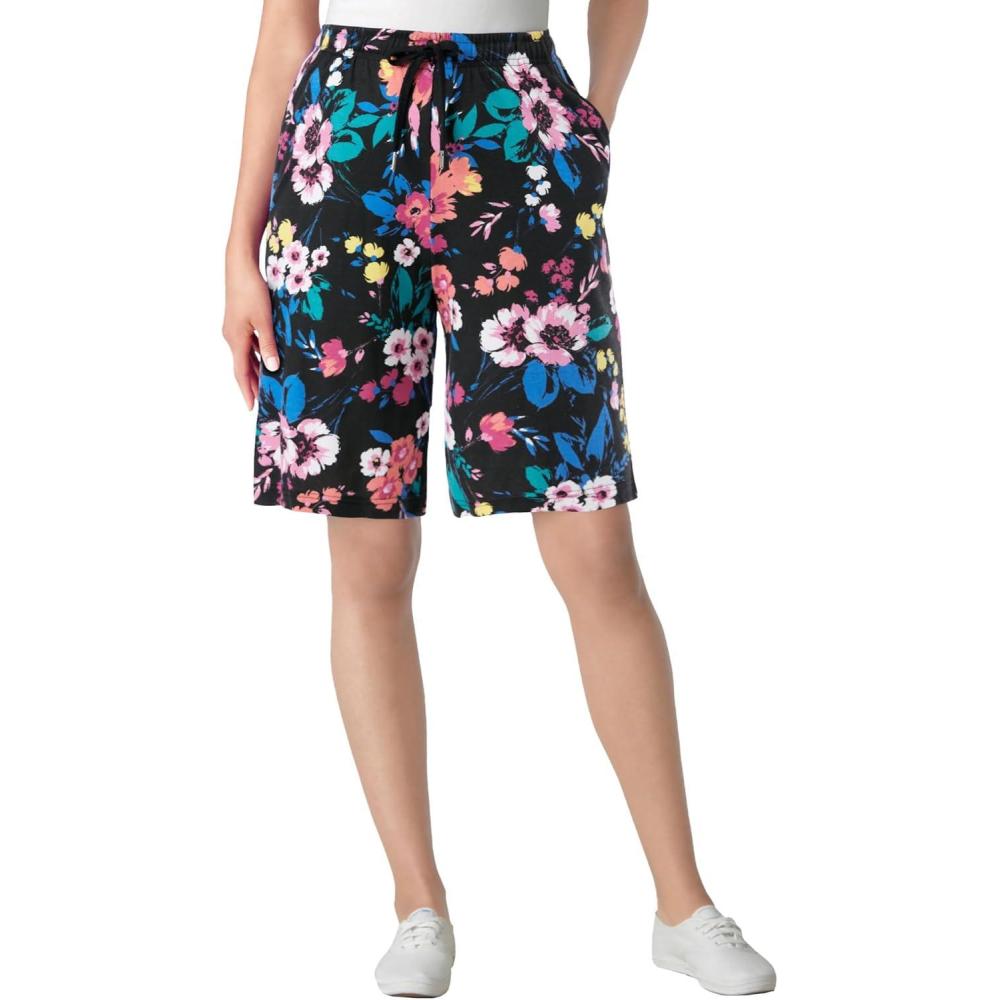 image:imageWoman Within Plus Size Sport Knit ShortBlack Multi Floral