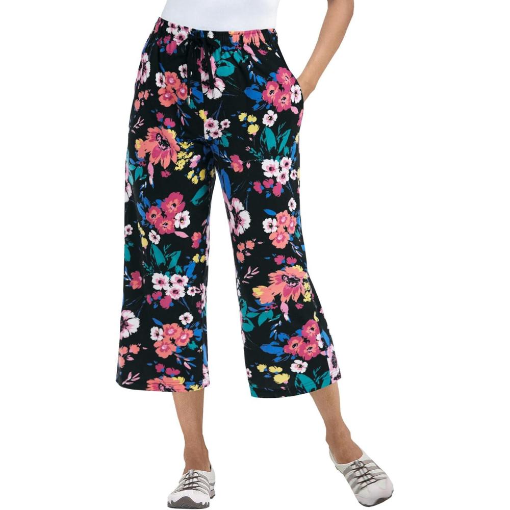 image:imageWoman Within Plus Size SportKnit PullOn Capri PantsBlack Multi Floral