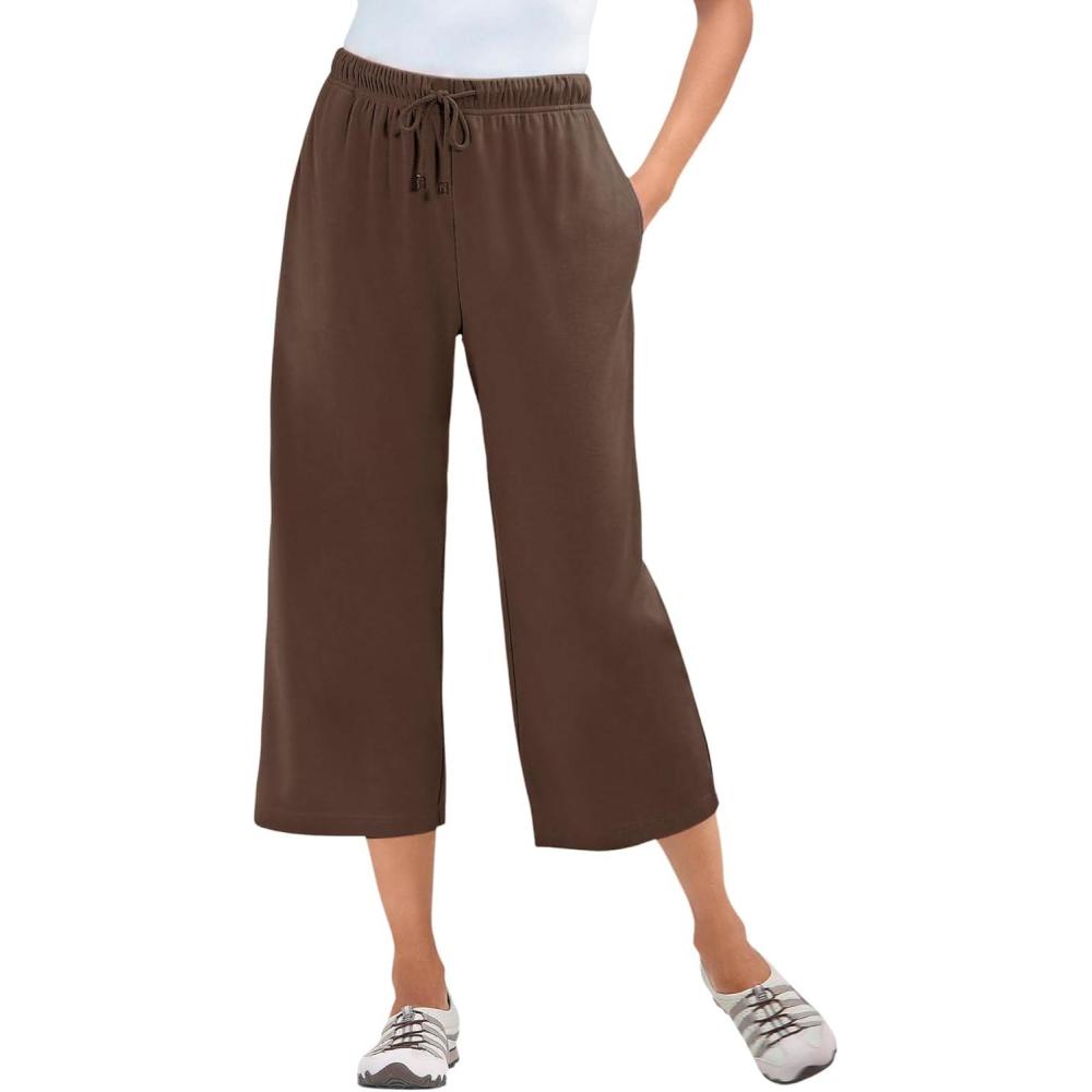 image:imageWoman Within Plus Size SportKnit PullOn Capri PantsChocolate