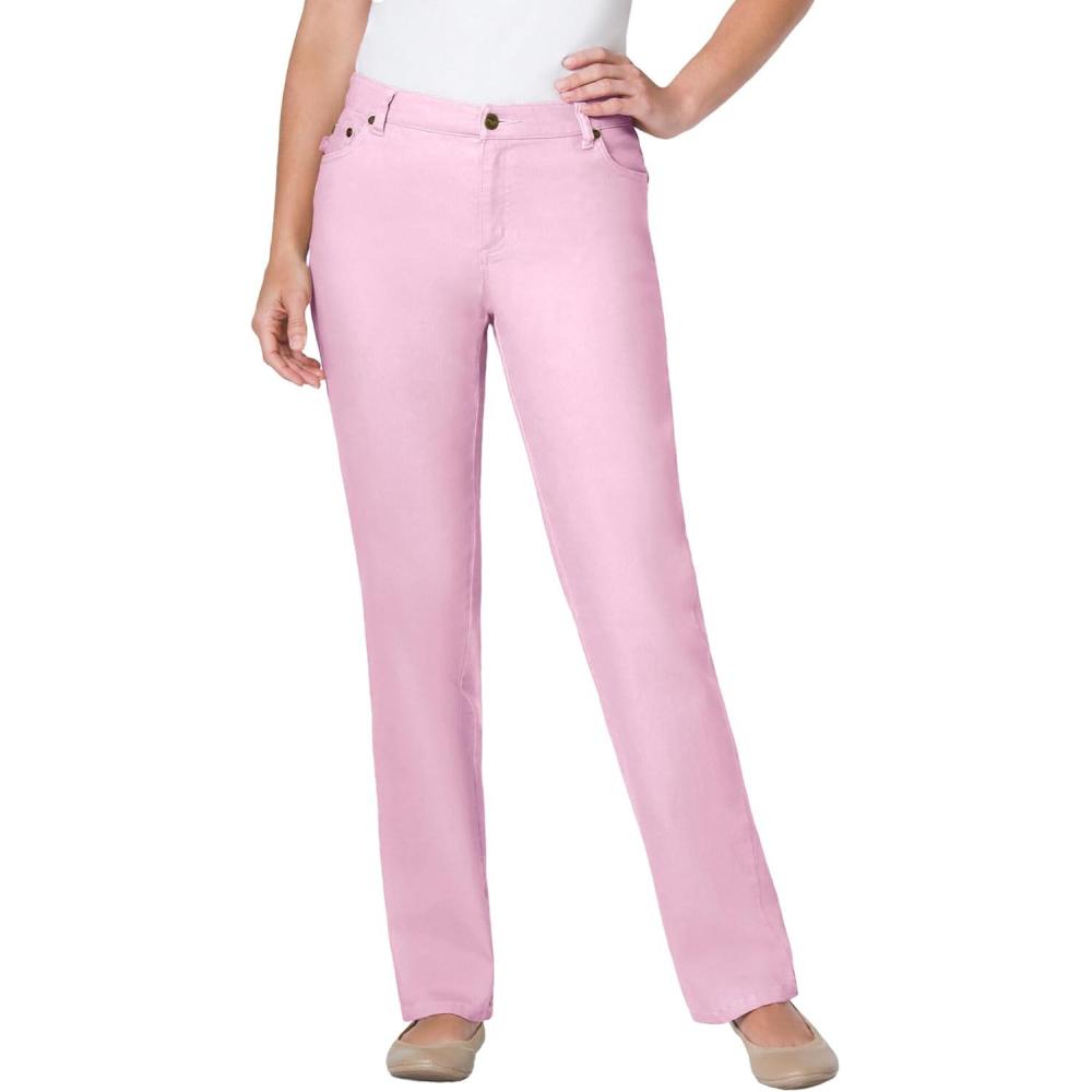 image:imageWoman Within Plus Size StraightLeg Stretch Denim FivePocket JeansPink