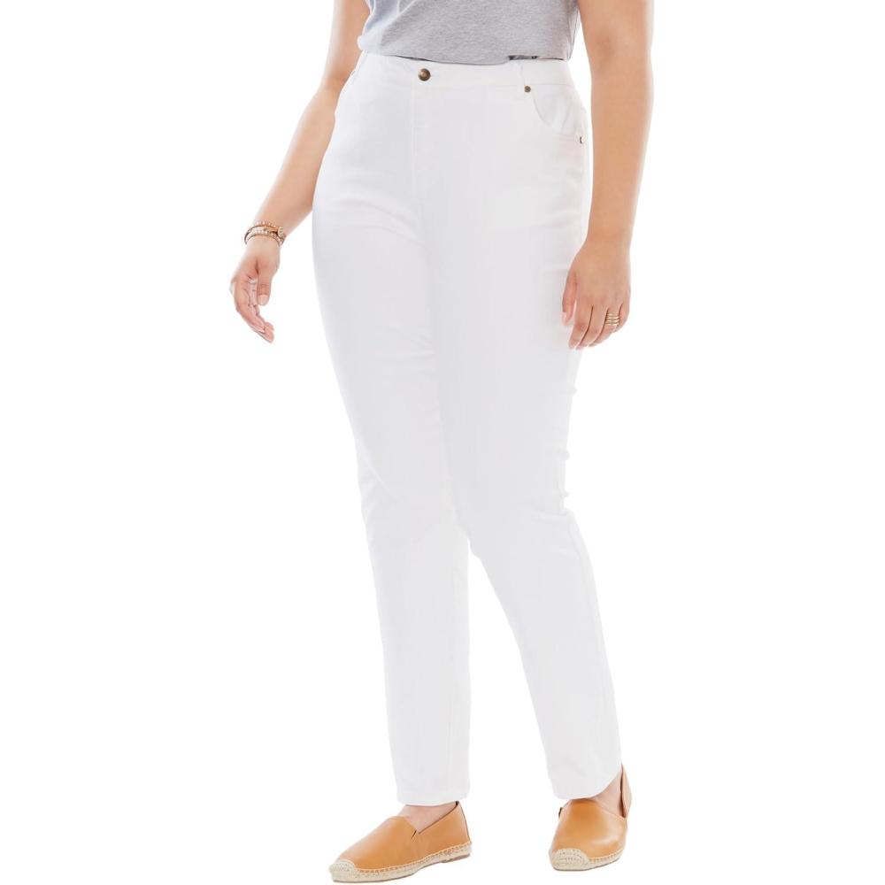 image:imageWoman Within Plus Size StraightLeg Stretch Denim FivePocket JeansWhite