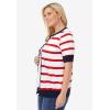 Woman Within Plus Size Perfect Elbow-Length Sleeve Cardigan Sweater(Vivid Red Stripe)