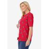 Woman Within Plus Size Perfect Elbow-Length Sleeve Cardigan Sweater(Vivid Red Trees)