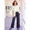 Woman Within Plus Size Perfect Elbow-Length Sleeve Cardigan Sweater(White Flower Embroidery)