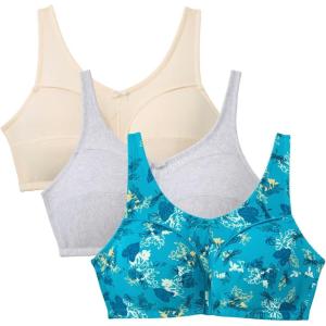 Comfort Choice Women’s Plus Size 3-Pack Cotton Wireless Bra(Dark Turq Assorted)