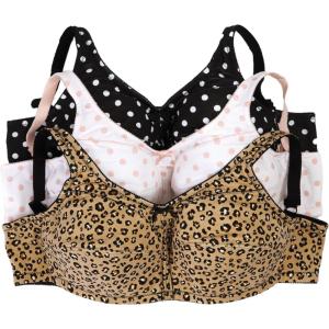 Comfort Choice Women’s Plus Size 3-Pack Cotton Wireless Bra(Polka Dot Assorted)