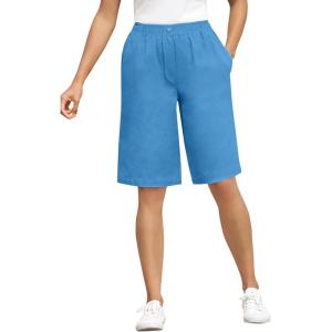 Woman Within Plus Size 7-Day Elastic-Waist Pull-On Cotton Denim Shorts(Azure Blue)