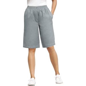 Woman Within Plus Size 7-Day Elastic-Waist Pull-On Cotton Denim Shorts(Gunmetal)