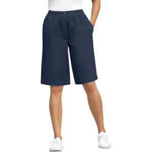 Woman Within Plus Size 7-Day Elastic-Waist Pull-On Cotton Denim Shorts(Navy)