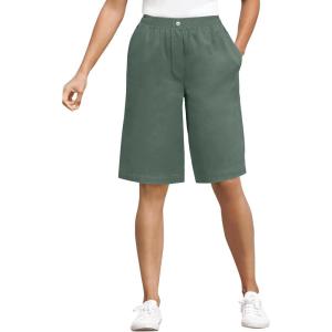 Woman Within Plus Size 7-Day Elastic-Waist Pull-On Cotton Denim Shorts(Pine)