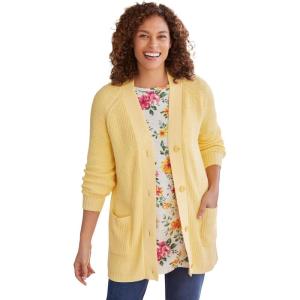 Woman Within Plus Size Button-Front Shaker Cardigan Sweater(Banana)