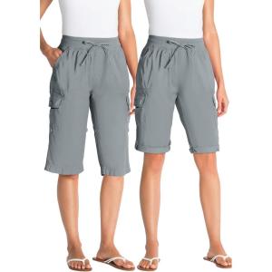 Woman Within Plus Size Convertible Length Cargo Bermuda/Short(Gunmetal)