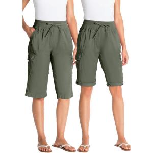 Woman Within Plus Size Convertible Length Cargo Bermuda/Short(Olive Green)