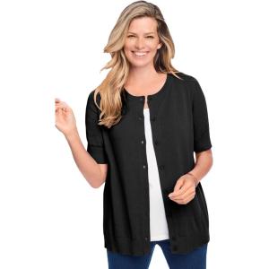 Woman Within Plus Size Perfect Elbow-Length Sleeve Cardigan Sweater(Black)