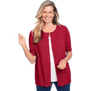 Woman Within Plus Size Perfect Elbow-Length Sleeve Cardigan Sweater(Classic Red)