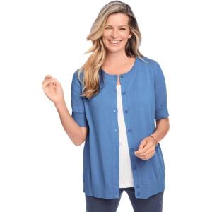 Woman Within Plus Size Perfect Elbow-Length Sleeve Cardigan Sweater(French Blue Classic)
