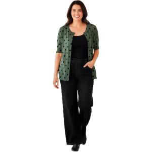 Woman Within Plus Size Perfect Elbow-Length Sleeve Cardigan Sweater(Pine Dot)