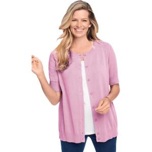 Woman Within Plus Size Perfect Elbow-Length Sleeve Cardigan Sweater(Pink)