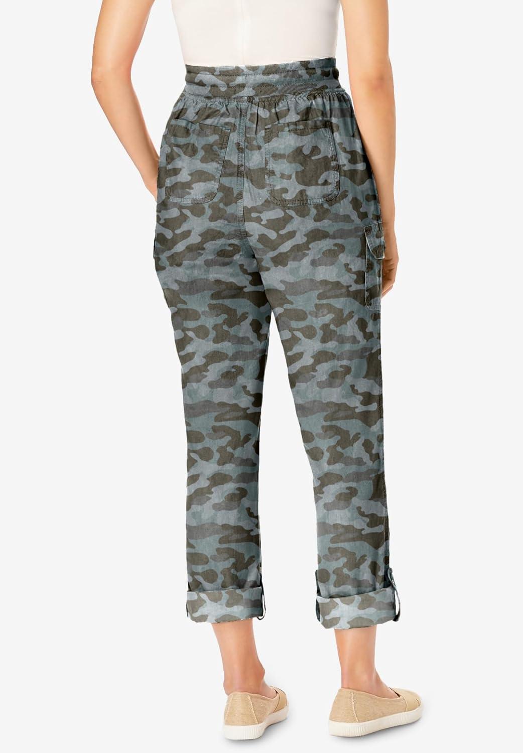 image:imageWoman Within Plus Size Convertible 2in1 Cargo Pant amp Capri Elastic WaistOlive Green Camouflage