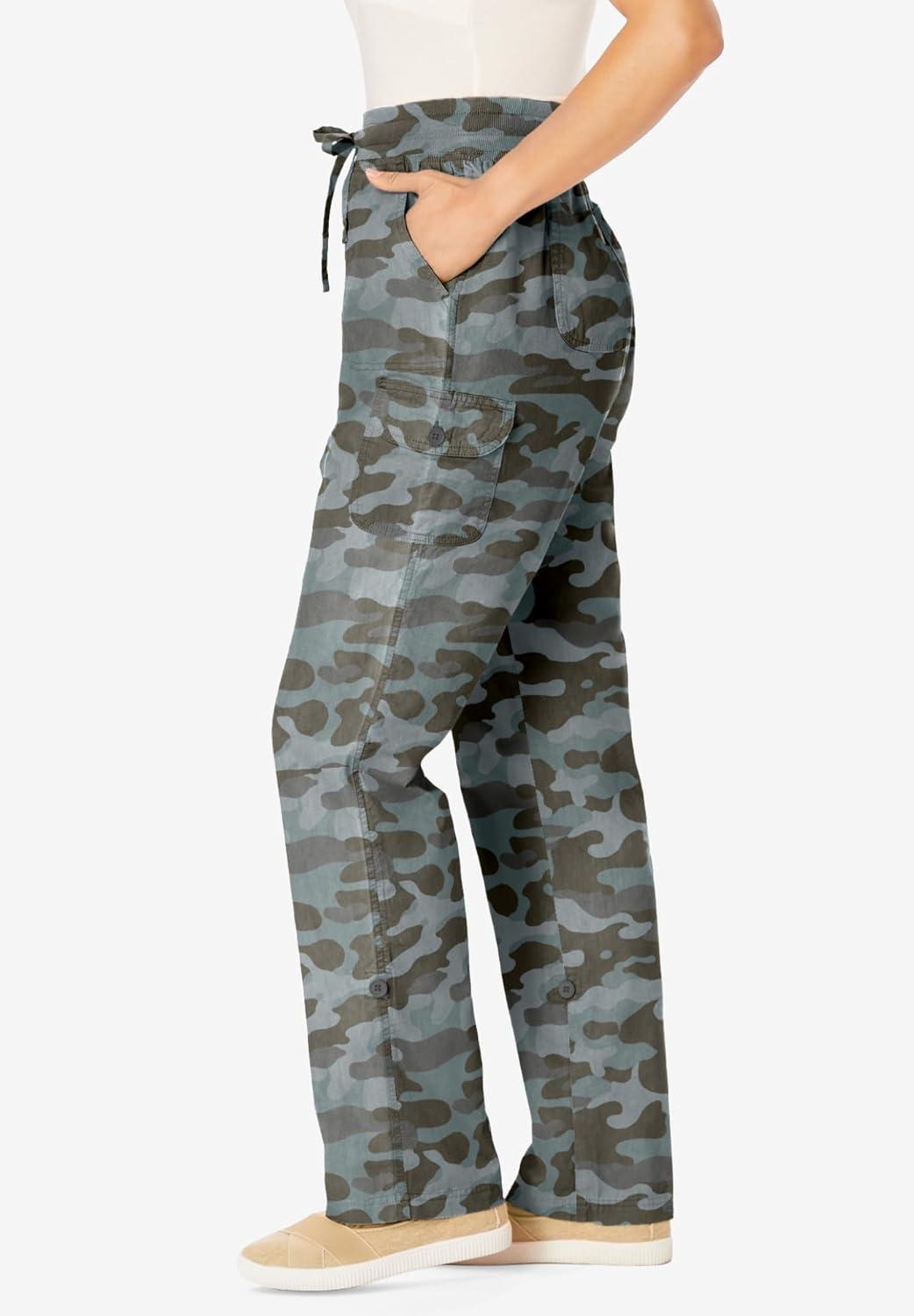 image:imageWoman Within Plus Size Convertible 2in1 Cargo Pant amp Capri Elastic WaistOlive Green Camouflage